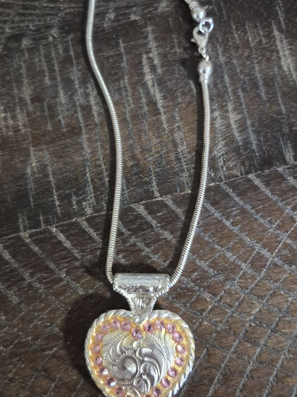 Silver Heart Conxho Pendant Necklace with Pink Accents